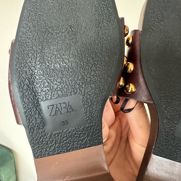 Zara Brown Studded Wooden Base Sandals Women’s Size 5 - Picture 9 of 9